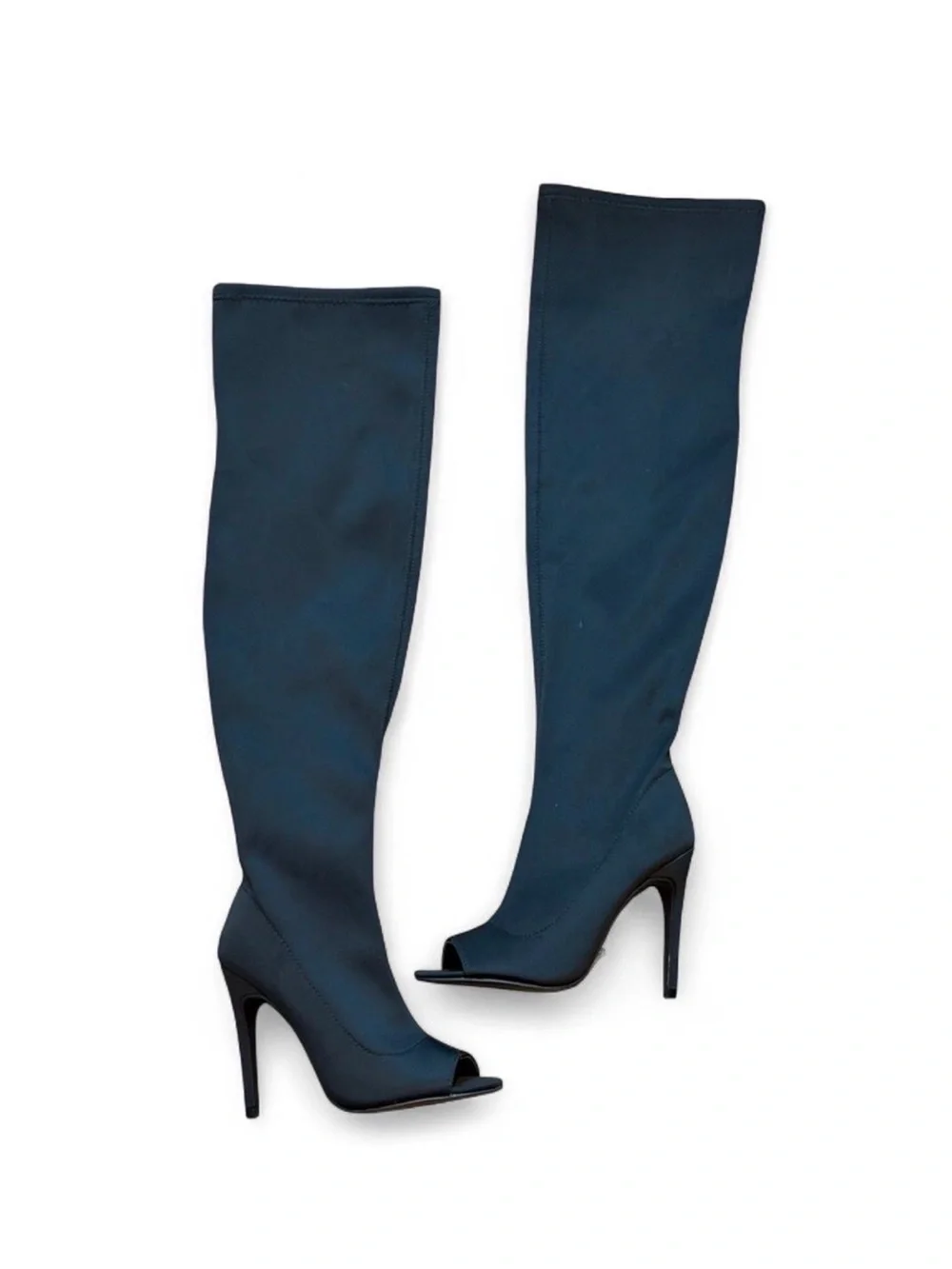 NWT Forever 21 Black Stretch Peep Toe Over The Knee Stiletto Boots Size 6